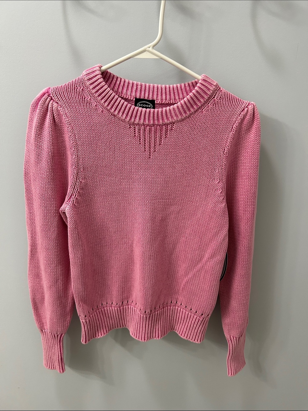 Scoop Pink Puff-Sleeve Crewneck Sweater